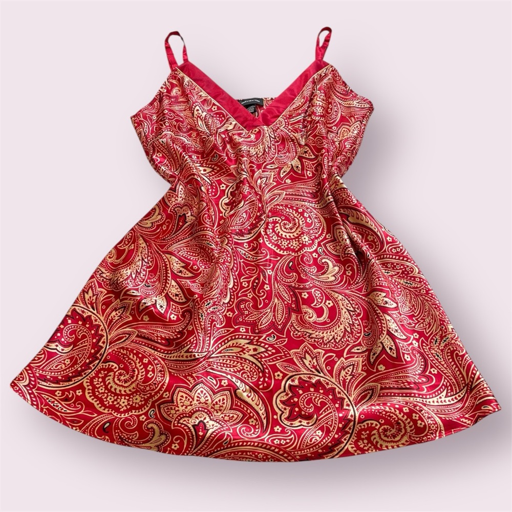 Jones New York: Bandana Paisley Print Red & Beige Slip Dress NWT | Size Large